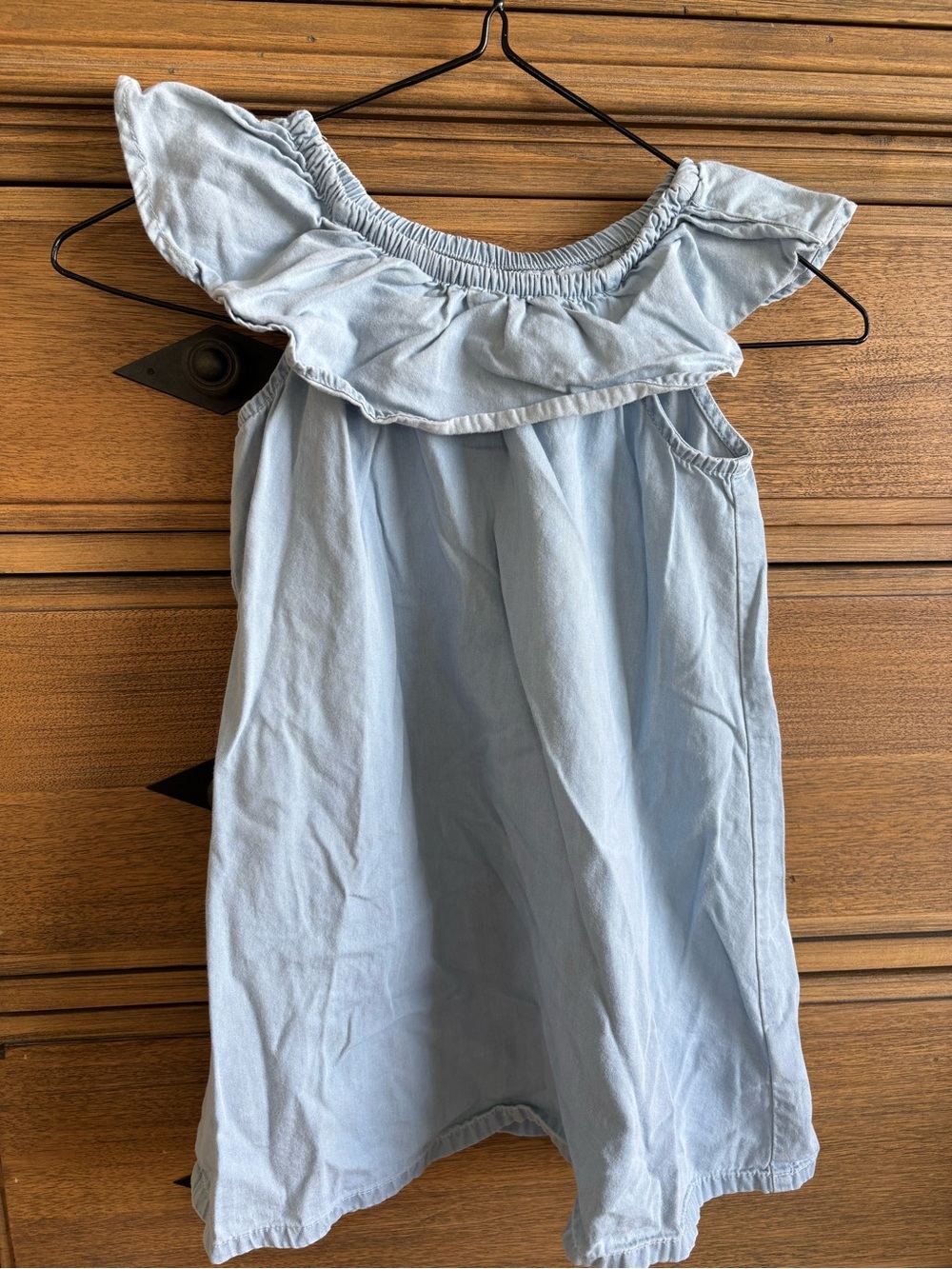 Old Navy Girls Blue Chambray Ruffle Shoulder A-Line Dress 4T Knee Length